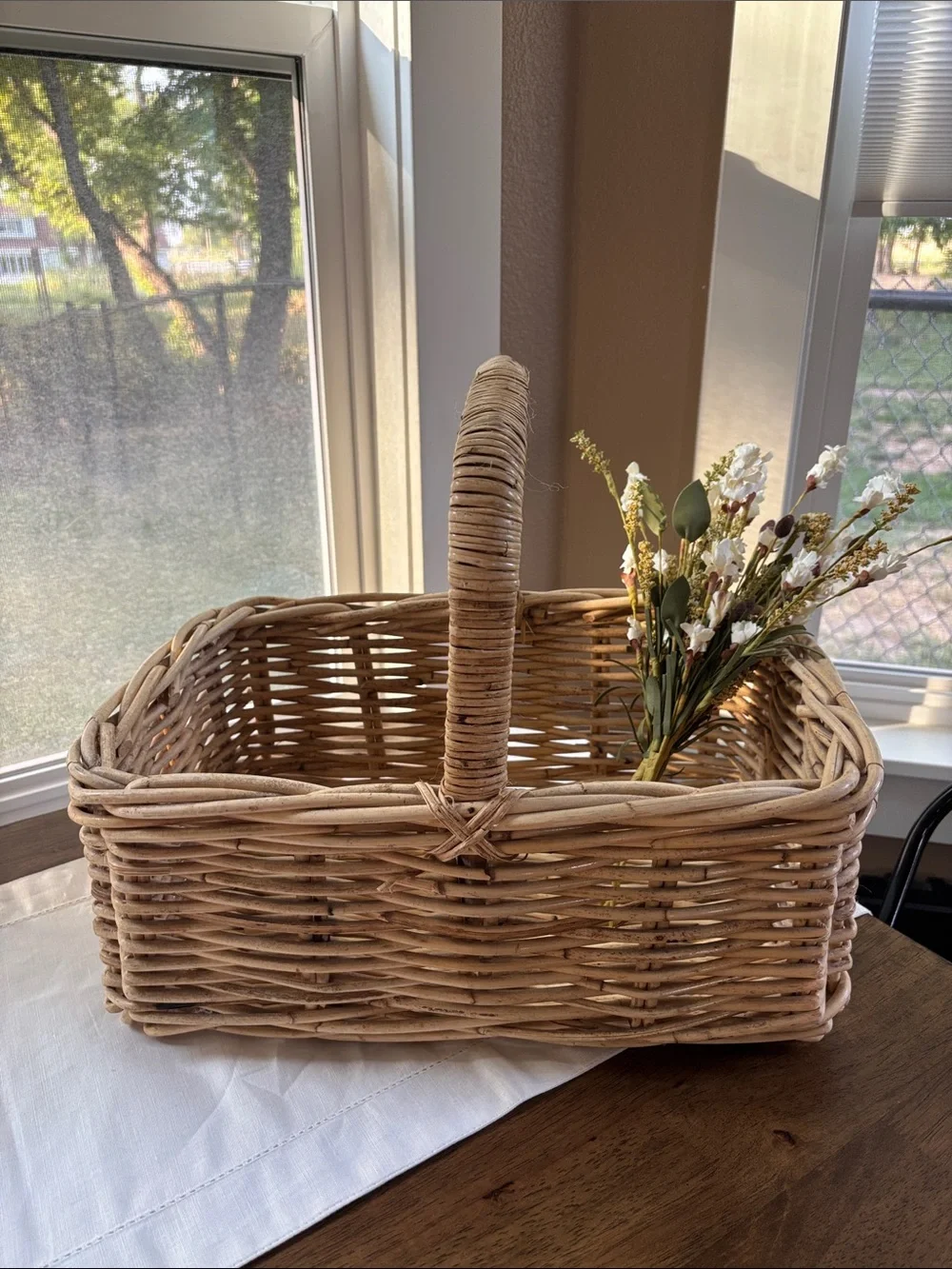 Vintage Handwoven Natural Rattan Basket with Handle